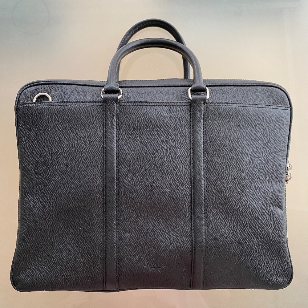 COACH - Black Saffiano Leather Metropolitan Slim Messenger Bag Briefcase GENUINE